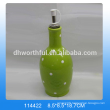 Fashionable modern design green ceramic olive oil dispenser with white dot painting